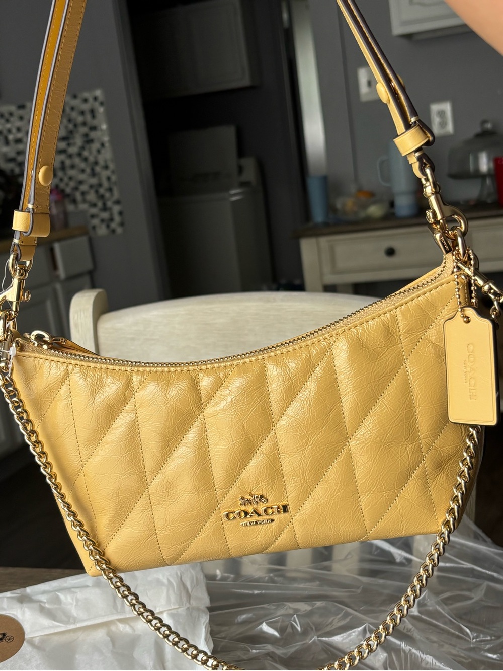 Coach Quilted Leather Shoulder Bag Soft Yellow